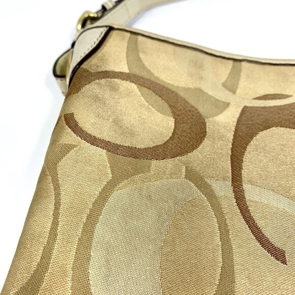 COACH Signature Shoulder Bag Purse Optic Large 7656 Cream Tan Canvas & Leather - Picture 12 of 16